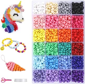 Pony Beads 9mm 4500+ pcs Rainbow Assorted Kandi Pony Beads Craft Set for Bracelet Jewelry Making Kit,Hair Beads Beader Tool for Braids for Girls with Scissors, Letter Beads, Elastic String