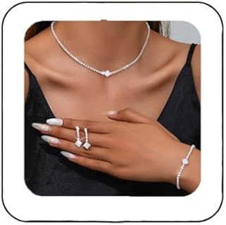 Unicra Silver Bridal Wedding Jewelry Set Sparkly Rhinestone Necklace Earrings Bracelet Sets Formal Costume Jewelry for Women and Brides