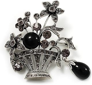 Vintage Flower Basket Brooch (Burn Silver Finish)