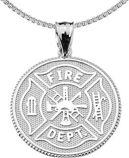 Firefighter Maltese Cross Sterling Silver with Prayer Blessing Pendant Necklace