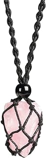 Handwoven Adjustable Cable Chain Necklace Featuring Natural Raw Rose Quartz Gemstone Pendant for Men and Women
