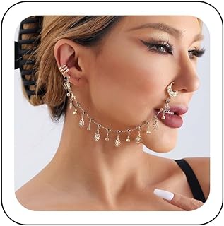 Gold-Plated Stainless Steel Nose-to-Ear Chain Tassel Nose Ring – Non-Piercing, Ethnic-Inspired Punk Design – Unique Accessories for Women and Girls