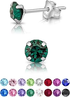 DTPsilver® Boucles d'Oreilles Émeraude pour Femmes avec Cristaux Swarovski, 5 mm, Élégantes et Intemporelles, Idéales pour Toutes Occasions