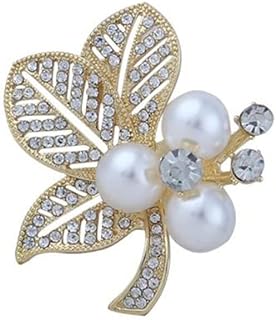 Pearl Rhinestone Leaf Brooch Lapel Pin Hollow Tree Leaf Brooch Pin Vintage Crystal Lapel Badge Pin Brooches for Women Clothes Accessories