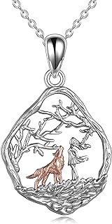 WINNICACA Sterling Silver Wolf and Girl Pendant with Cable Chain - Elegant Animal-Themed Necklace Perfect for Women, Teens, and Mothers - Ideal Birthday/Christmas Gift