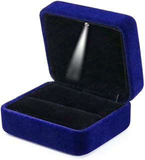 GBYAN Blue Velvet LED-Lit Engagement Ring Box – Ideal for Weddings, Anniversaries and Special Occasions