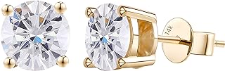 DovEggs Solid 14K Yellow Gold 2ct 6.5mm G-H Color Heart Arrows Cut Moissanite Basket Stud Earrings Push Back for Women