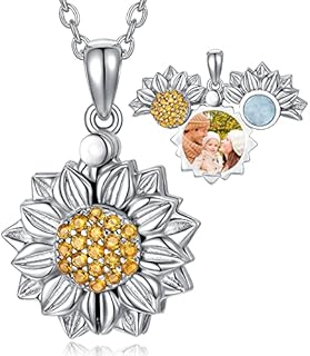 Lobster Clasp Children's Locket Necklace with Cable Chain and Cubic Zirconia for Women - Sterling Silver Sunflower Design by LONAGO