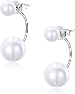 SILBERTALE 925 Sterling Silver Jacket Earrings Cubic Zirconia Pearl Double Ball Front Back 2 in 1 Studs for Women