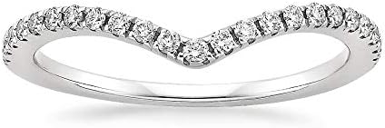 10K White Gold Diamond 2MM Chevron Half Eternity Stackable Wedding Anniversary Band Ring