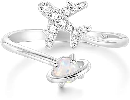 Sterling Silver Adjustable Opal Stacking Ring with Cubic Zirconia Accents, Perfect Gift for Women and Girls, Exquisite Eternity Statement Ring - Sizes Available: 5, 7, 10
