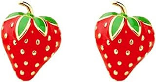 Chic La Pousette Fastening Strawberry Stud Earrings for Women and Teens - Gold Plated, Lightweight Zinc Charm Design
