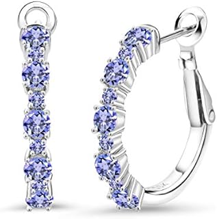Gem Stone King Blue Tanzanite Hoop Earrings in 925 Sterling Silver with Lever Back for Women, Round Cut Design, Perfect December Birthstone Gift