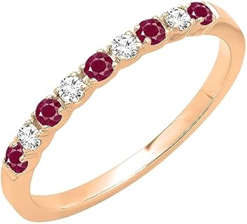 Dazzlingrock Collection Alternating Round Ruby & White Diamond Stackable Women's Wedding Ring in Gold