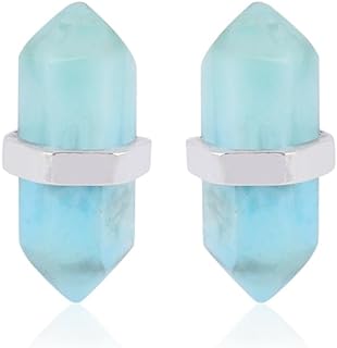 Silver Eternity Aqua Chalcedony Green Onyx Amethyst Larimar Turquoise Stud Earrings for Women 925 Sterling Silver Genuine Gemstones Silver Earrings Jewelry Gift for Women and Girls