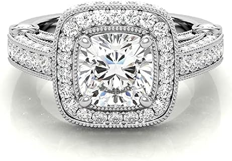 Lalit Gems 6 CT Cushion Diamond Moissanite Engagement Rings Wedding Ring Eternity Band Solitaire Halo Hidden Prong Silver Jewelry Anniversary Promise Ring