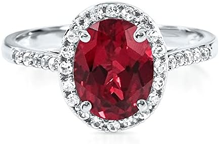 2.6 Carat Diamond With Red Ruby Oval Cut Bridal Enagagement Rings For Women 10K White Gold Anniversary And Wedding Prong Setting (Centre Gemstone 2 ctw,Clarity I2,Color HI)