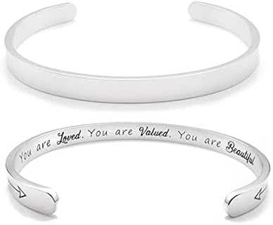 Inspirational Bracelets for Women Personalized Jewelry Gifts Cuff Bracelet with Sayings Motivational Bracelet with Hidden Message Engraved Bangles for Best Friend/Mom/Daughter