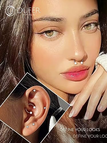 Septum Rings 16g, G23 Solid Titanium Septum Piercing, Internally Threaded Spherical Design Opal Septum Jewelry, Helix Daith Snug Conch Piercing Jewelry For Women Men