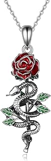 Sterling Silver Snake Pendant Necklace with Rolo Chain, Rose Flower and Butterfly Design, Ideal Gift for Women and Girls