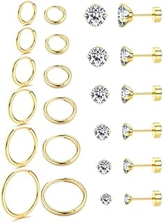 FASACCO 20G Flat Back Cartilage Earrings Hoop Stud Helix Earrings 14K Gold Plated Mini Small Hoop Earrings Flatback Stud Earrings