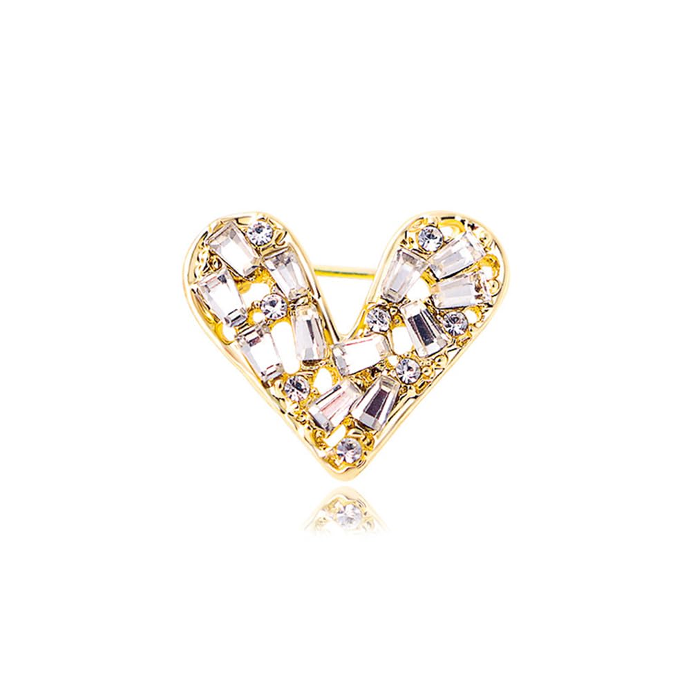 White Crystal Heat Shape Brooches Pins Dainty Rhinestone Love Heart Brooches Women Girls Valentine's Day Gift