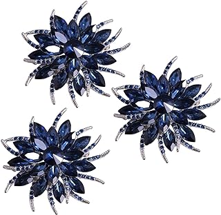 Flower Brooches Pin for Women Brides Created Crystal Brooch Blue（3Pcs）