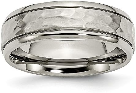 7mm Solid Titanium Grooved Edge Hammered Wedding Ring - Ideal Gift for Both Men & Women with Comfort-Fit Design