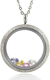 Spring Ring Clasp Stainless Steel Floating Locket Necklace with French Rope Chain, Personalized Birthstone Pendants - Perfect for Wife, Mother, Daughter