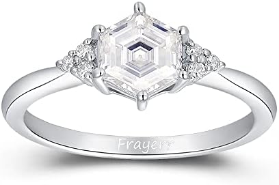 Moissanite Ring - Platinum Plated 925 Silver Ring - Excellent Hexagon Cut 6mm Lab Created Moissanite Ring - Art Deco Wedding Ring - Brilliant Moissanite Engagement Ring - Gift For Women