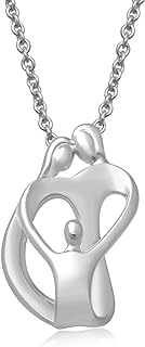 Jewelili Parent One Child Family Heart Pendant Necklace in Sterling Silver or Rose or Yellow Gold over Silver 18 Inches Cable Chain