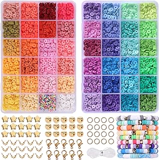 Quality Polymer Clay Preppy Bracelet Beads with Lobster Clasp, QUEFE 4800pcs Flat Round Beads for Jewelry Making, Perfect for Girls 8-12, Rainbow Design, Gift Kit