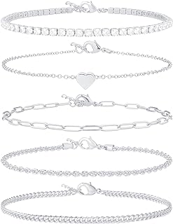 AOZEL Ankle Bracelet for Women 14K Real Gold Plated/Sterling Silver Plated Anklet Bracelets for Women Waterproof Cuban Link Chain Anklets Set for Women Summer Jewelry for Women 9"+2"