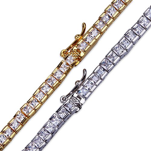 1 Row AAA All Iced Out Tennis Bling 4-6mm Square Cut Lab Simulated Diamond Bracelet 8" 7''