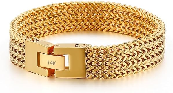18K Yellow Gold Mesh Cuban Bracelet for Men & Women, Adjustable Buckle Clasp, No Gemstone, Birthday / Father's Day Gift, Hip-Hop Miami-style Jewelry