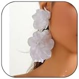 Zinc Constructed Large Red Fabric Flower Dangle Earrings for Women and Girls - Exaggerated Oversized Stud Design Jewelry