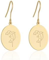 Gold Earrings for Women, 14K Gold Plated Birth Flower Earrings Dainty Dangle Earrings Trendy Personalized Birthday Gift for Her
