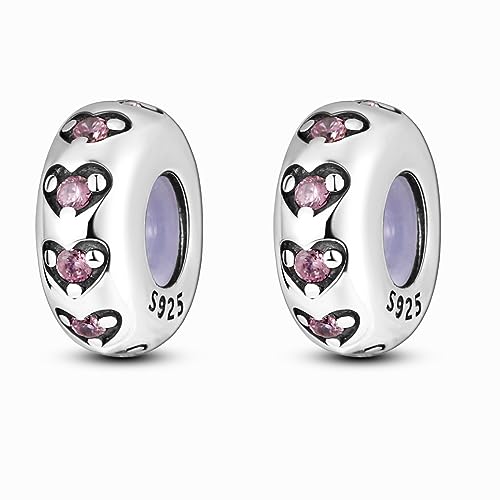 Stoppers Beads Charms for Bracelets &Necklaces 925 Sterling Silver Rondelle Spacer Charm with Clear Rubber inside for Major European Snake Chain Jewelry Gift for Women