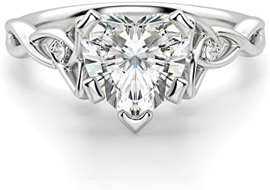 Siyaa Gems Sterling Silver 2.20 CT Heart-Cut Moissanite Infinity Engagement Ring with Vintage Solitaire Halo-Setting Design