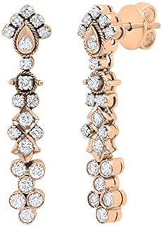 Dazzlingrock Collection 1 Carat Round White Diamond Drop Earrings with Push Back, Rose Gold