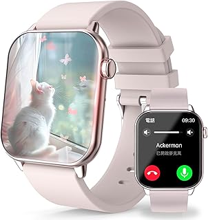 ESROVERスマートウォッチ、通話機能とDIY文字盤搭載、1.85インチAMOLEDでメッセージ通知も快適、スポーツ愛好家向けピンクモデル