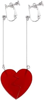 tenghong2021 Heart Drop Dangle Earring Valentine's Day Ear Clip Cosplay Jewelry Red Accessories for Fans Halloween Adventure Red Costume Accessory Bizarre Earrings