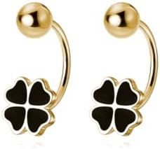 Reffeer Solid 925 Sterling Silver Clover Flower Half Hoop Earrings Huggie for Women Girls Flower Hoop Earrings Screw Back Ball Studs