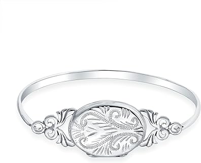 Personalized Vintage Style Keepsake Engraved Bangle Bracelet Locket That Holds Picture Photo For Women Sterling Silver