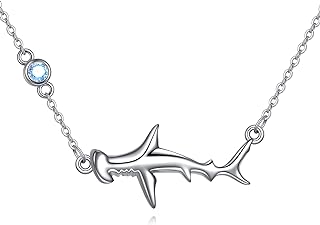 Sterling Silver Hammerhead Shark Pendant with Rolo Chain and Cubic Zirconia Detailing - Perfect Gift for Diver Women and Girls - Exquisite Shark Design Jewelry by YAFEINI