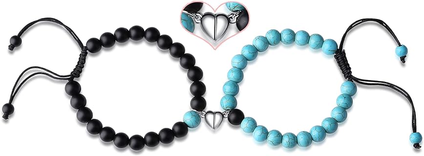 Bead Chain Couples Bracelets with Magnetic Clasp Design for Couples, Siblings or Parents and Children - XIANNVXI Matching Couple Gifts