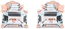 Gin & Grace Women's 10K Rose Gold Genuine Aquamarine Earrings With Diamonds (Emerald-Cut) Shaped (TW2382E-AQ)
