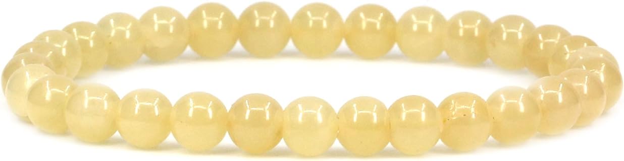 Unisex Yellow Quartzite Bead Stretch Bracelet with Round Gem Design