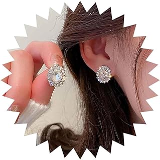 Sttiafay Vintage Crystal Stud Earrings Oval Rhinestone Earrings Gold Round Gem Stud Earrings Sparkly Rhinestone Cz Bridal Earrings Jewelry for Women and Girls