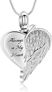 Angel Wings Urn Necklaces for Ashes for Women Heart Cremation Jewelry for Ashes Always in My Heart Keepsake Pendant Urn Locket